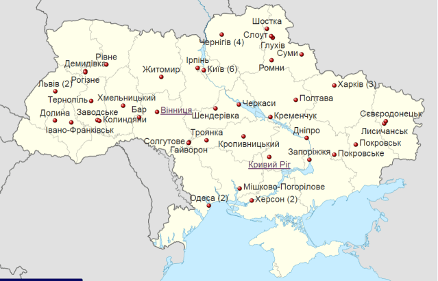 Карта вікізустрічей під час Вікімарафону